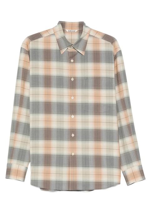 camicia super light wool uomo marrone chiaro AURALEE | A26SS01LCLIGHT BROWN CHECK